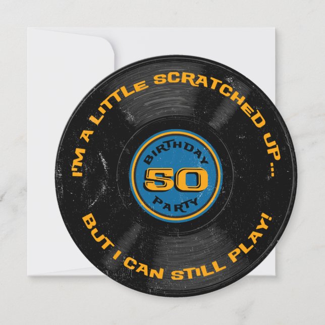 Scratched Record 50th Birthday Invitation (Front)