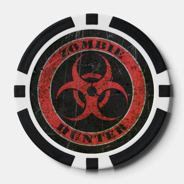 Scratched Red and Black Bio Hazard Zombie Hunter Poker Chips (Front)