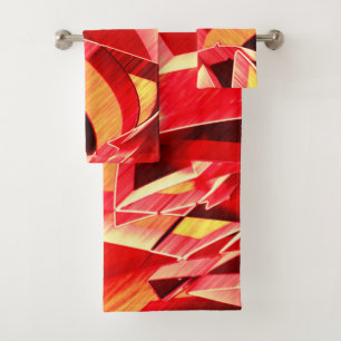 Scratched red strip simulating movemen over orange bath towel set