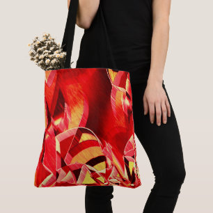 Scratched red strip simulating movement tote bag
