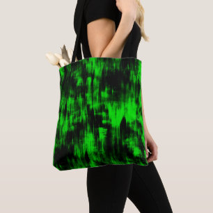 Scratched stains in flashy green and strong dark tote bag