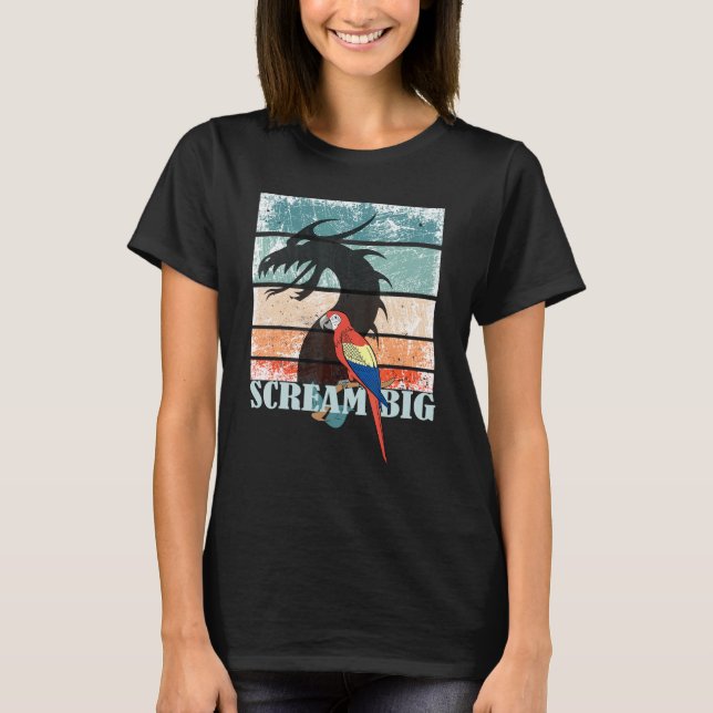Scream Big Parrot With Dragon Shadow For T-Shirt (Front)
