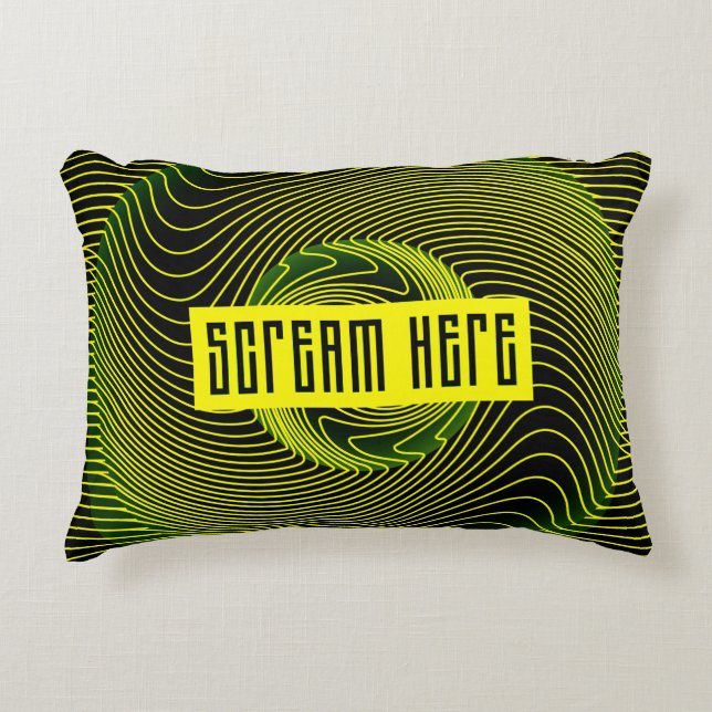 Scream Here | Neon Yellow Optical Accent Pillow (Front)