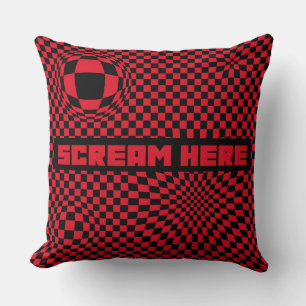 Scream Here Red Chequered Optical Illusion Throw Cushion