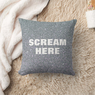 Scream Here with Sparkly Silver Diamond Cushion
