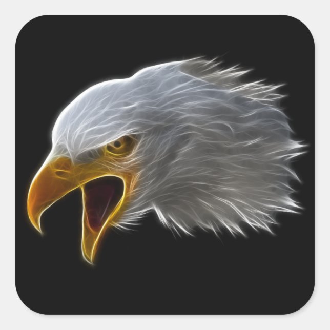 Screaming American Bald Eagle Head Square Sticker (Front)