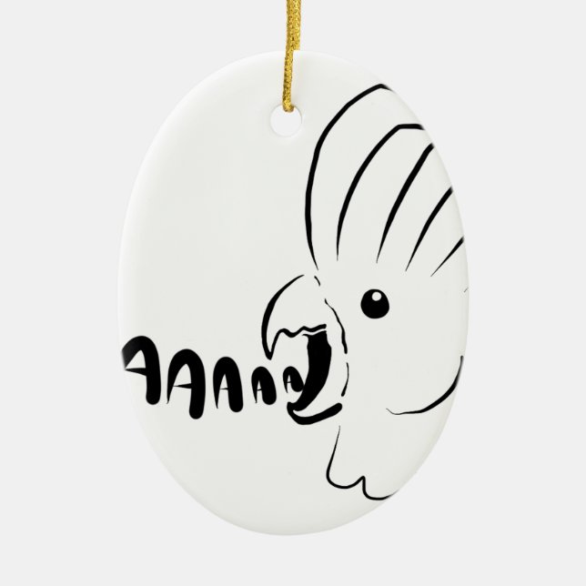 Screaming bird cockatoo birb screeching ceramic tree decoration (Front)