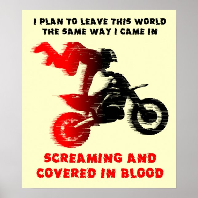 Screaming Blood Dirt Bike Motocross Print Poster (Front)