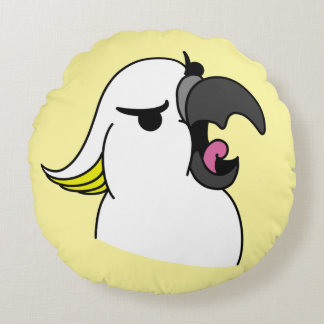 Screaming Cartoon Style Cockatoo With Text Round Cushion