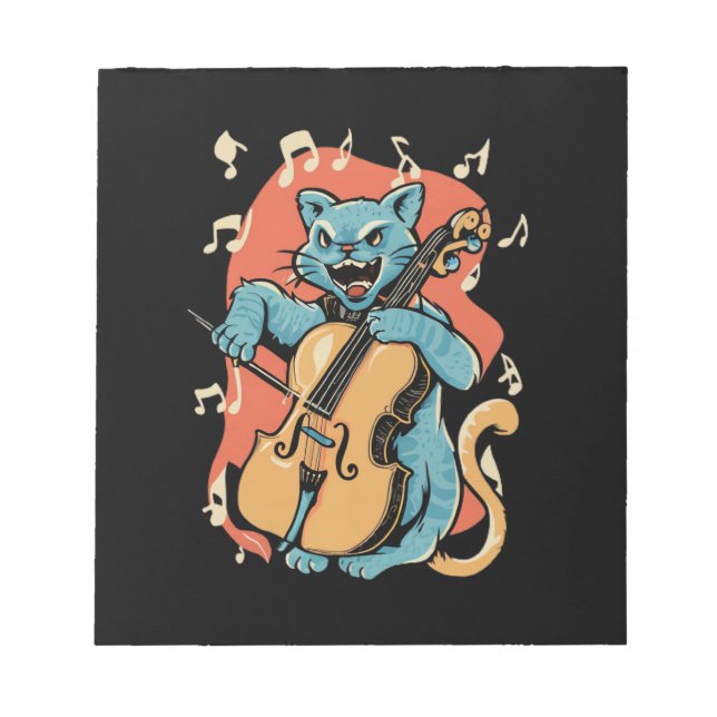 Screaming Cat Musician Playing Cello  Notepad (Front)
