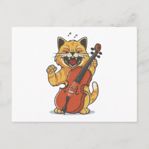 Screaming Cat Musician Playing Cello Postcard