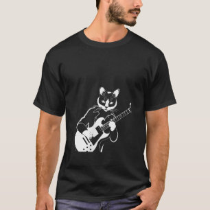 Screaming Cat Musician Playing E Guitar V Neck T-Shirt