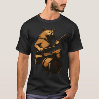 Screaming Cat Playing Drums  T-Shirt