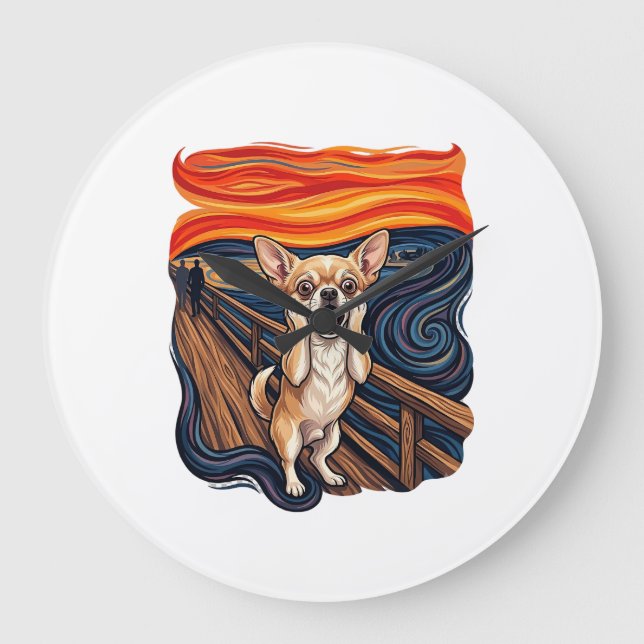Screaming Chihuahua Dog Scream Bridge_1 Large Clock (Front)