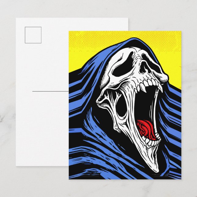 Screaming Hell Skull Pop Art Hooded Horror Postcard (Front/Back)
