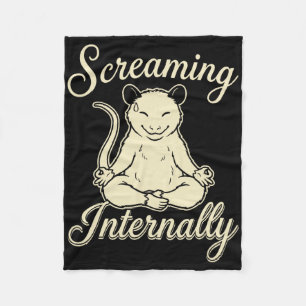 Screaming Internally Funny Meditating Yoga Opossum Fleece Blanket