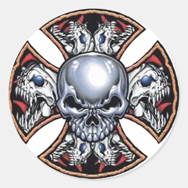 Screaming Iron Skull Classic Round Sticker (Front)