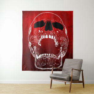 Screaming Skull on Red - Skulls Tapestry