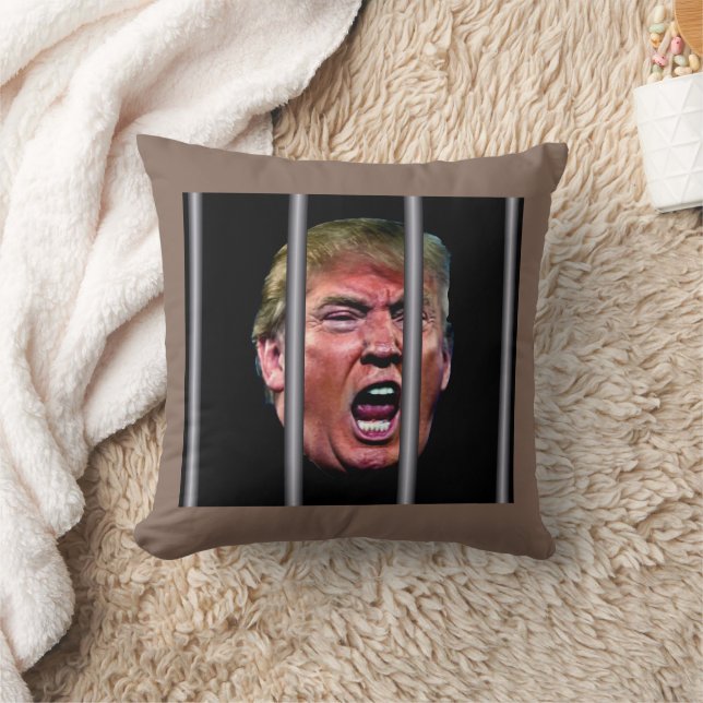 Screaming Whining Trump Head Behind Prison Bars Cushion (Blanket)