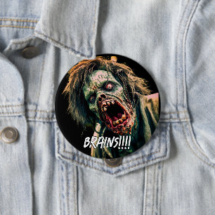 Screaming Zombie Brains 10 Cm Round Badge