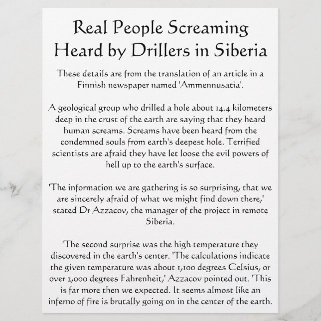 Screams Heard from Hell Flyer (Front)