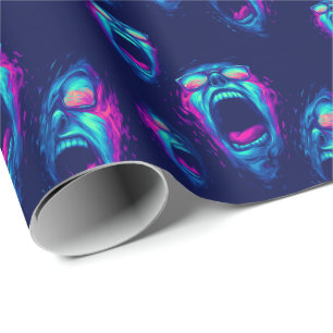 Screams of Despair - Trippy Horror Neon Wrapping Paper