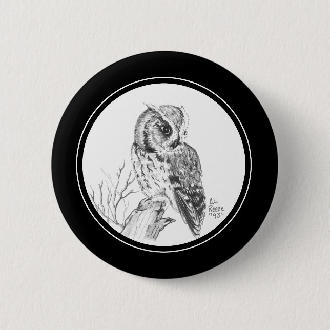 Screech Owl Button in pencil (Front)