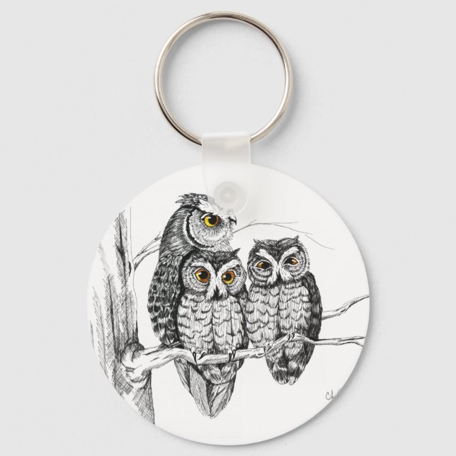 Screech Owl Family Keychain (Front)