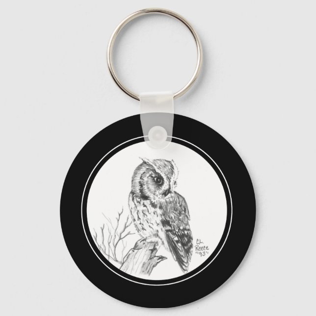 Screech Owl Keychain in pencil (Front)