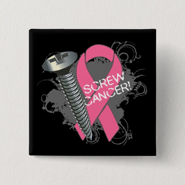 Screw Cancer - Grunge Breast Cancer 15 Cm Square Badge (Front)