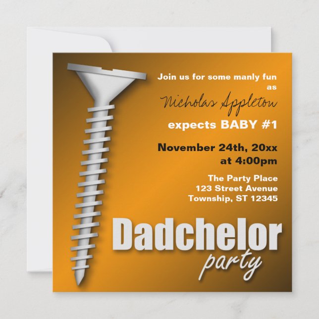 Screw(d) Orange Dadchelor Party Invitations (Front)