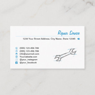 Screw wrench, hand drawn. Repair Service, Mechanic Business Card