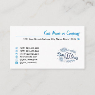 Screw wrench, hand drawn. Repair Service, Mechanic Business Card