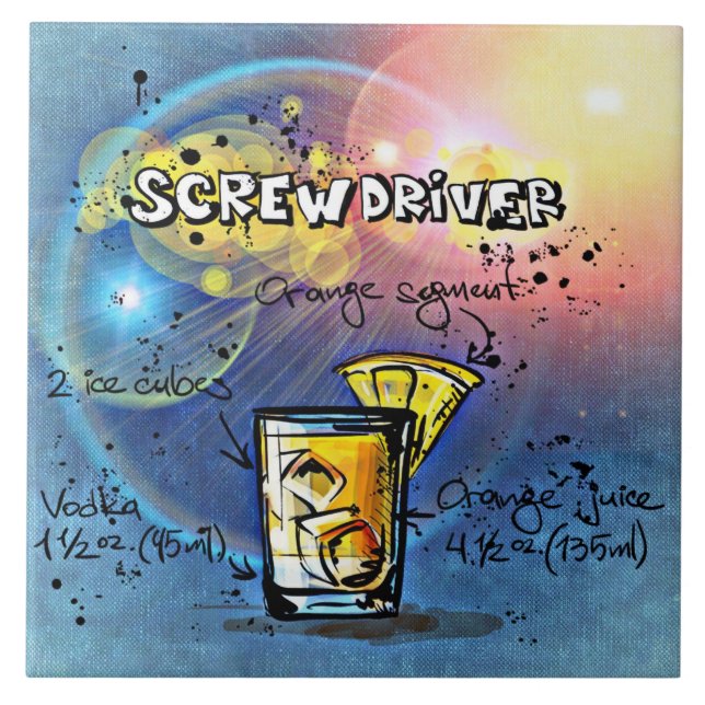 Screwdriver Cocktail Recipe Blue Bar Tile (Front)