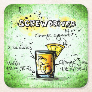 Screwdriver Drink Recipe Square Paper Coaster