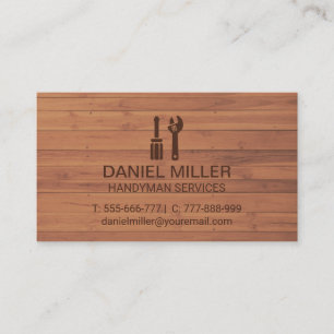 Screwdriver Spanner Handyman Wooden Texture Business Card
