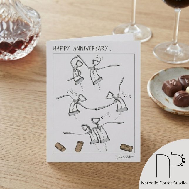 Screwed Without You Romance Wine Corkscrew Card (Screwed Without You Romance Card features hand-drawn black ink corkscrews dancing the samba)
