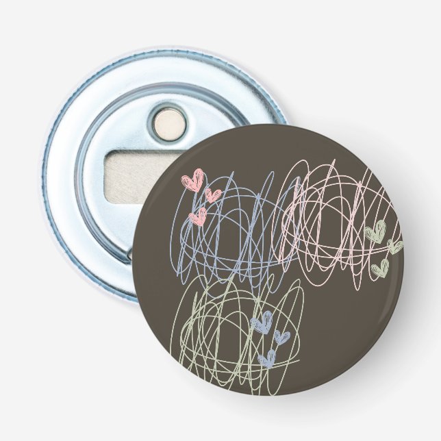Scribble and hearts- Work in Progress Bottle Opener (Front)