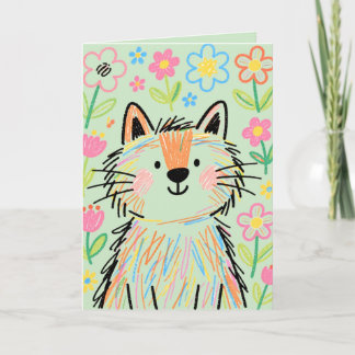 Scribble Cat Greetings Card Green