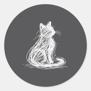 Scribble Cat Minimal Line Art Japanese  Classic Round Sticker