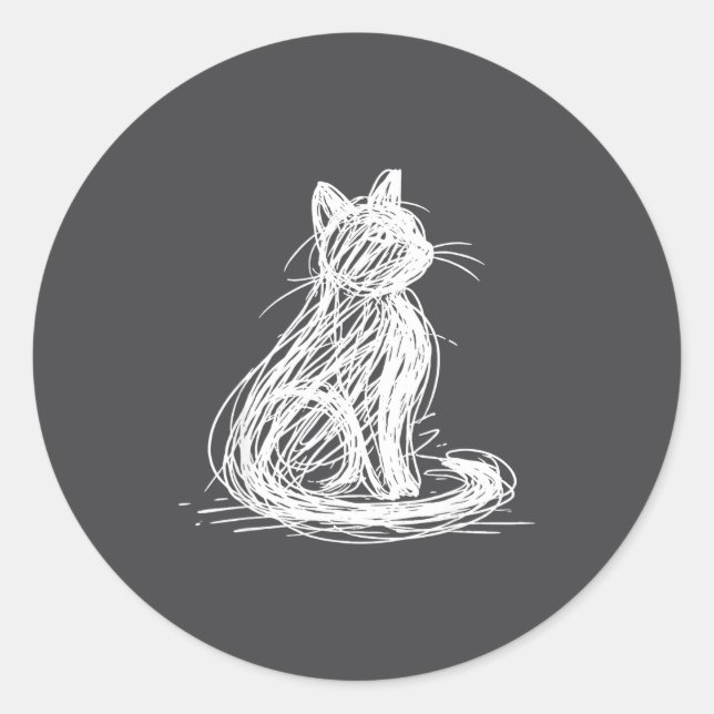 Scribble Cat Minimal Line Art Japanese  Classic Round Sticker (Front)