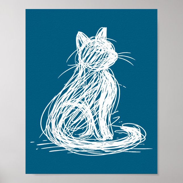 Scribble Cat Minimal Line Art Japanese  Poster (Front)
