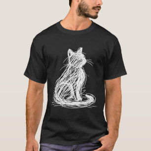 Scribble Cat Minimal Line Art Japanese T-Shirt