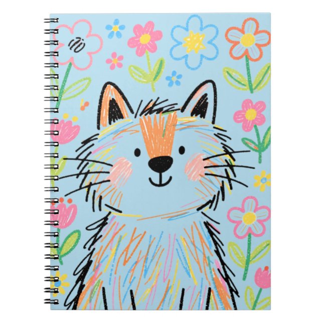  Scribble Cat Notebook Blue (Front)