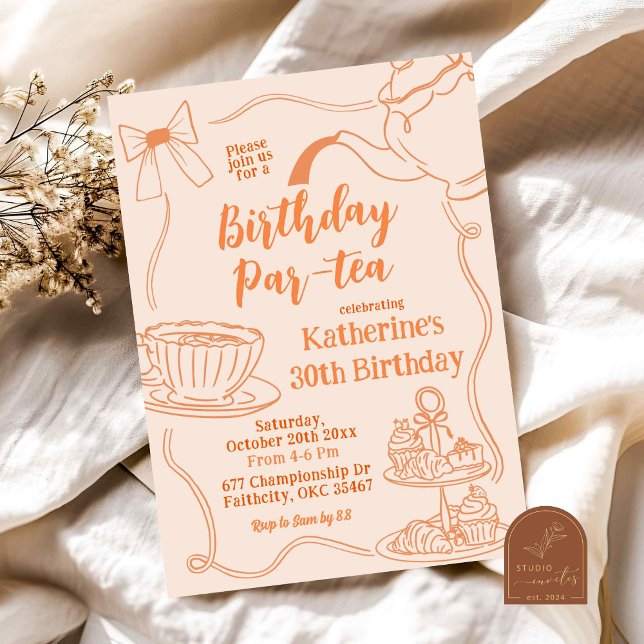 Scribble Coquette Birthday Par-Tea Invitation (Creator Uploaded)