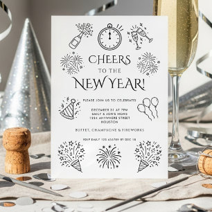 Scribble Doodles Cheers to New Year Party Invitation
