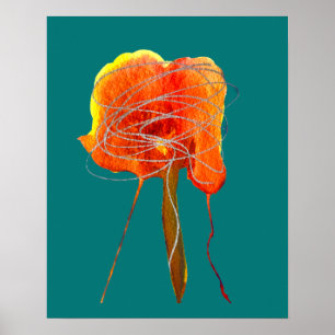 Scribble flower abstract watercolor red floral poster