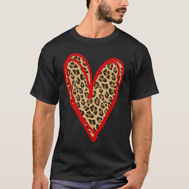 Scribble Heart with Cheetah Pattern T-Shirt (Front)