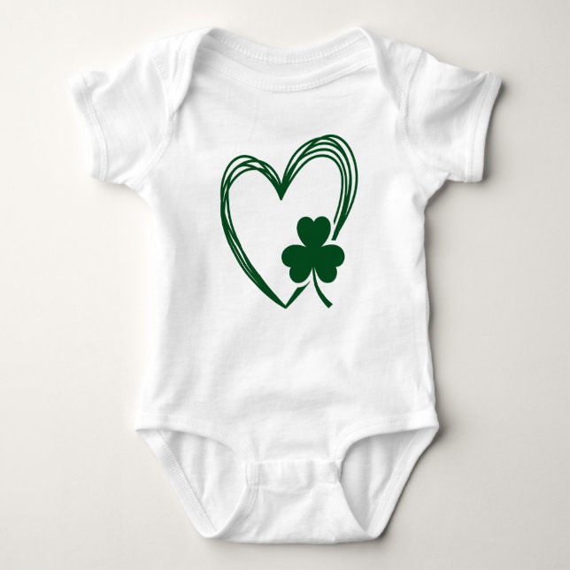 Scribble Heart with Shamrock Saint Patrick's Day Baby Bodysuit (Front)