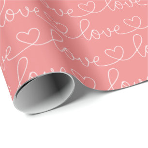 Scribble Love Pink and White Wrapping Paper